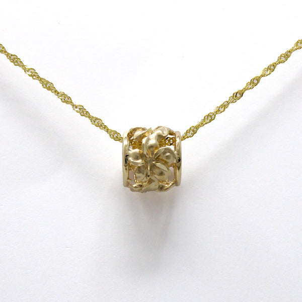 14K Plumeria Tube Pendant
