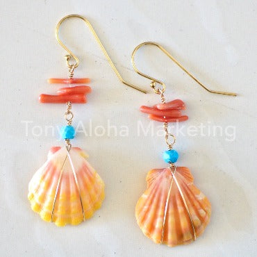 Hawaii サンライズシェル ピアス ハワイ 14kgf フラダンス　希少 希少！”ハワイのダイヤモンド” サンライズシェルネックレス